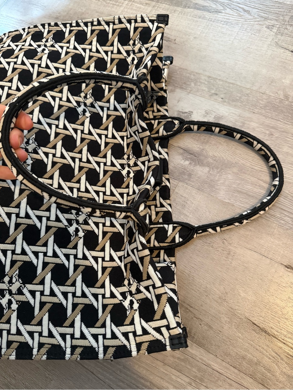 Tory Burch Ella Circular Knit Tote - Black, White and Tan - Picture 2 of 16
